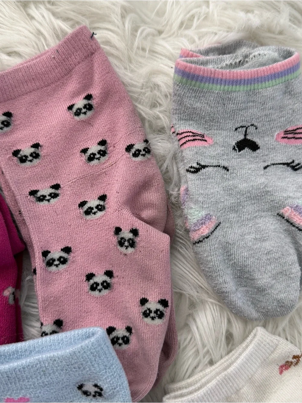 Assorted Kids Animal Patterned Crew Socks - Pink, Light Blue, Pink, Gray, Green